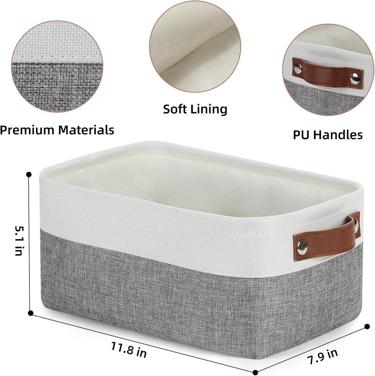 DULLEMELO Storage Baskets for Shelves, Fabric Collapsible Rectangular Storage Bins for Shelves, Closets, Nursery, Home, Office, Empty Gift Baskets (White&Teal) - PuriLite