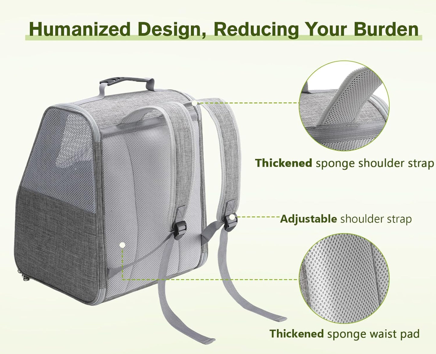 Pecute Expandable Cat Backpack Carrier, Small Dog Backpack Carrier, Pet Backpack Carriers for Cats Dogs Puppy Kitten, Cat Carriers Bag Carrying for Travel Hiking Bike Riding Walking Outdoor,Grey - PuriLite