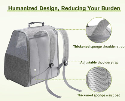 Pecute Expandable Cat Backpack Carrier, Small Dog Backpack Carrier, Pet Backpack Carriers for Cats Dogs Puppy Kitten, Cat Carriers Bag Carrying for Travel Hiking Bike Riding Walking Outdoor,Grey - PuriLite