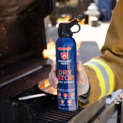 Dry Stop Fire Spray by Prepared Hero - 4 Pack - Portable Fire Extinguisher for Home, Car, Garage, Kitchen - Works on Electrical, Grease, Battery Fires & More - Compact, Easy to Use - PuriLite
