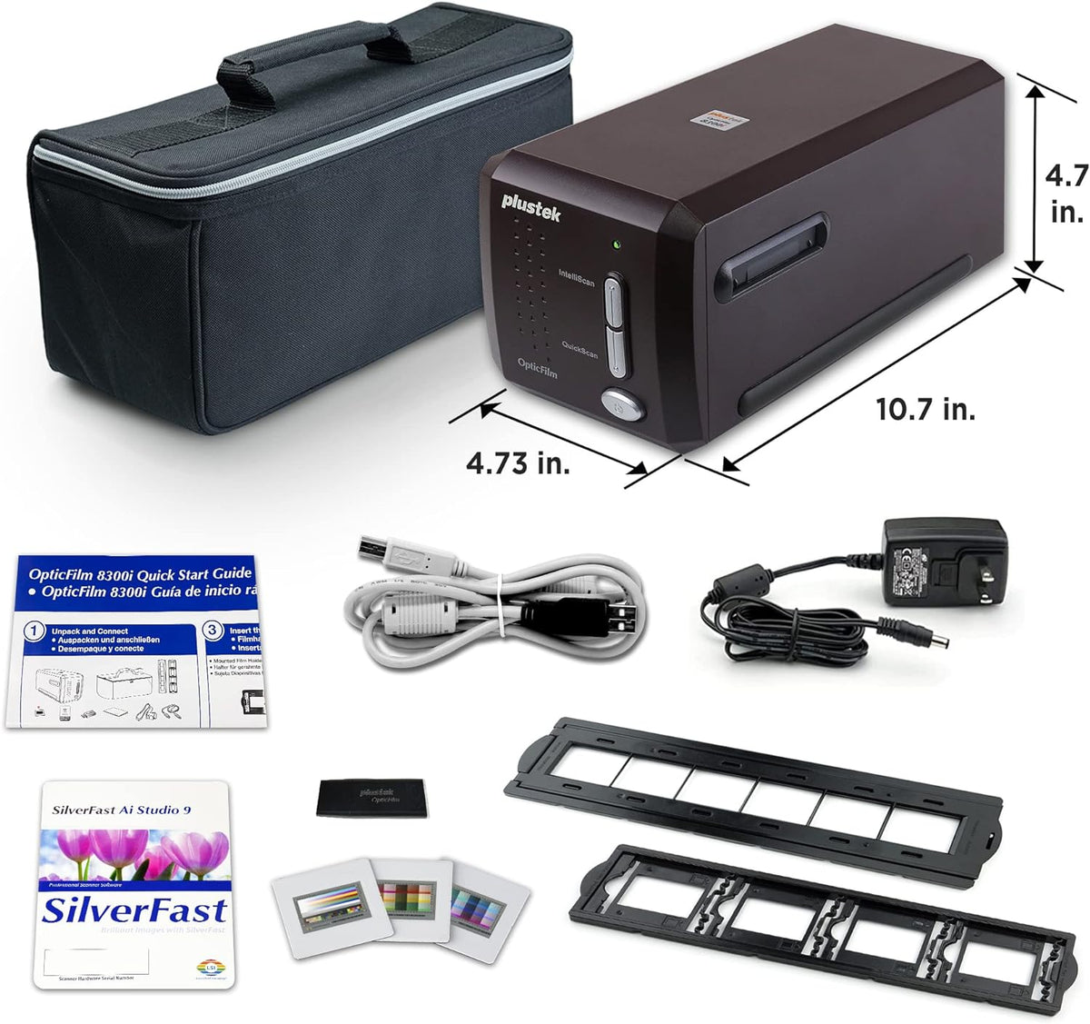 Plustek OpticFilm 8300i Ai Film Scanner - Converts 35mm Film & Slide into Digital, Bundle SilverFast Ai Studio 9 + QuickScan Plus, Include Advanced IT8 Calibration Target (3 Slide) - PuriLite