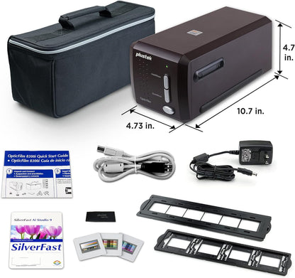 Plustek OpticFilm 8300i Ai Film Scanner - Converts 35mm Film & Slide into Digital, Bundle SilverFast Ai Studio 9 + QuickScan Plus, Include Advanced IT8 Calibration Target (3 Slide) - PuriLite
