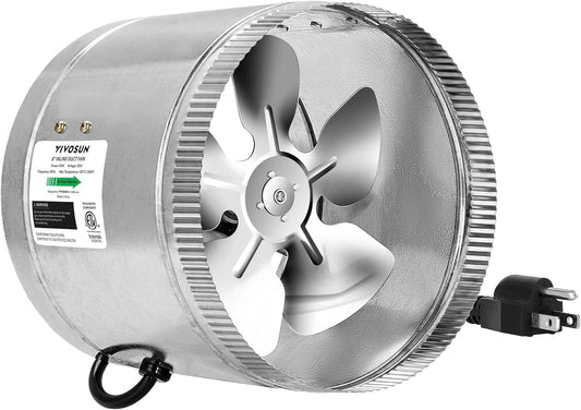 VIVOSUN 8 Inch Inline Duct Fan 420 CFM, HVAC Exhaust Ventilation Fan with Low Noise for Basements, Bathrooms, Kitchens and Attics, Silver - PuriLite