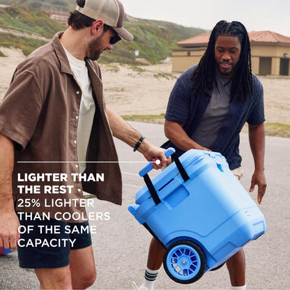 Coleman Pro Heavy-Duty Ultra-Light Premium Hard Cooler, 92/74/36-Can Capacity, Extra-Thick Insulation Keeps Ice up to 5/4/3 Days, 55-Quart Wheeled Cooler or 45/25 qt (No Wheels), Blue Sky - PuriLite