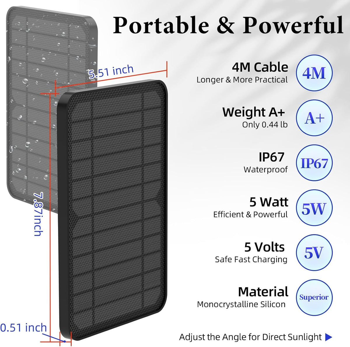 Solar Panel for Blink Camera Outdoor, Outdoor Security Camera Solar Panel Compatible with Blink Outdoor 4(4th Gen) with 13,1ft Calbe, Adjustable Mount (Camera Not Included) - PuriLite