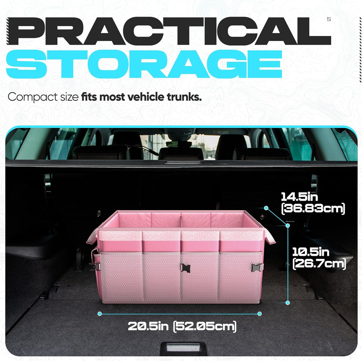 FORTEM Car Trunk Organizer, Collapsible Multi Compartment Car Organizer, Foldable SUV Storage for Car Accessories for Women Men, Non Slip Bottom, Securing Straps, Soft Cover 50L (Black, Standard) - PuriLite