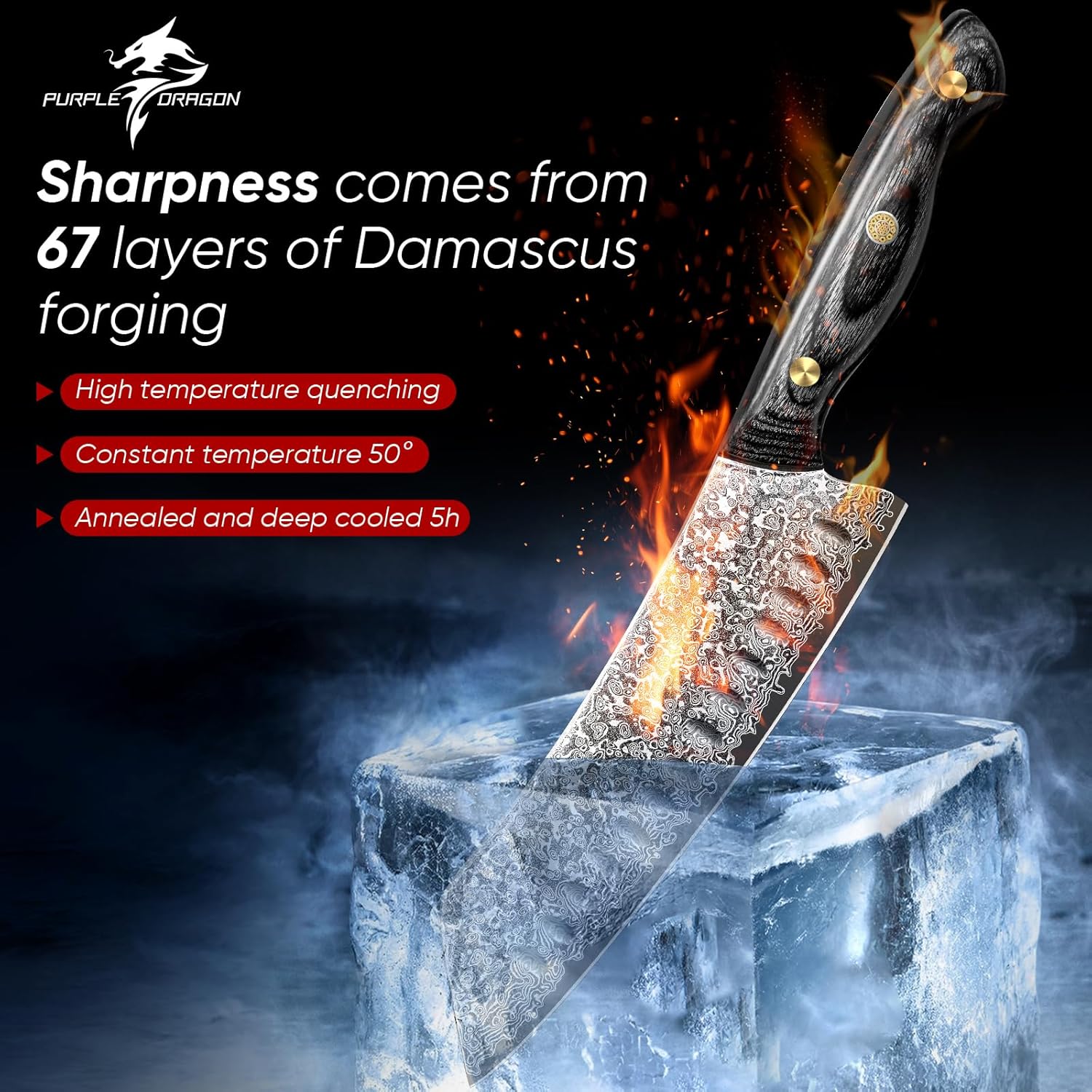 Purple Dragon Damascus Fish Fillet Knife - 7 inch Flexible Boning Knife with VG10 Core, Kitchen Slicing Knife with Full Tang Handle, Birthday Dad Mom Gift - PuriLite