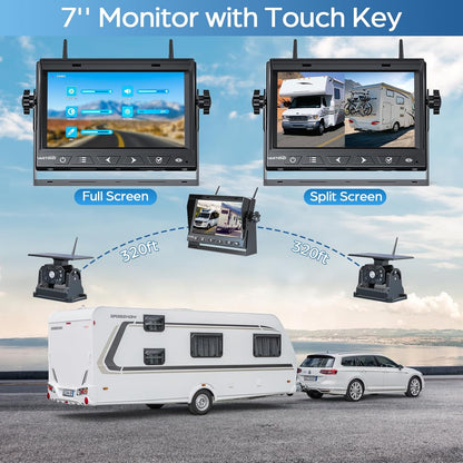 Magnetic Solar Wireless Backup Camera No Installation VASTEND 7'' Rear View Camera for Car No Delay 10000mAh Rechargeable RV Backup Camera 1080P for Truck Trailer Camper (VS-7A) - PuriLite