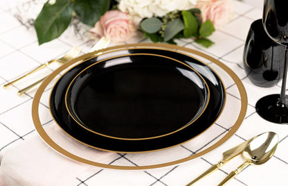 PLASTICPRO [30 Pack 10.7'' Christmass Green Plastic Party Plates Edge Collection Premium heavyweight Elegant Disposable Tableware Dishes - PuriLite