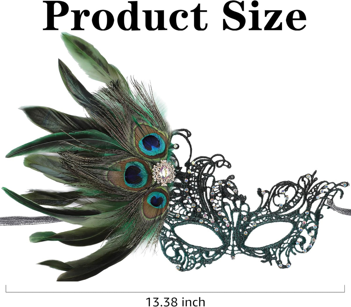 Zinniday Lace Masquerade Masks for Women - 1920s Peacock Feather Venetian Mask for Halloween Couples Mardi Gras Ball - PuriLite