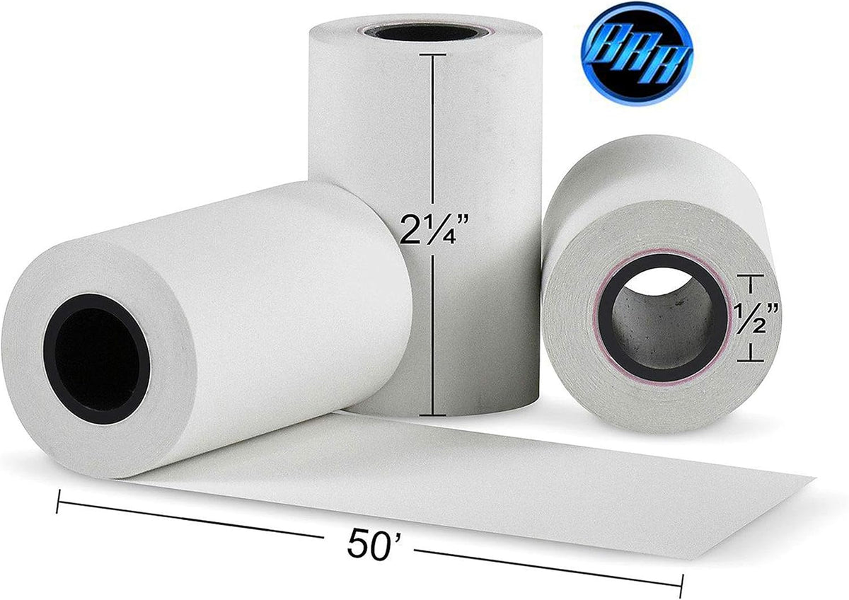 (50 Rolls) 2 1/4 x 50 Thermal Paper Receipt Rolls 2.25 x 50 ft POS Cash Register fits All Credit Card Terminals - PuriLite
