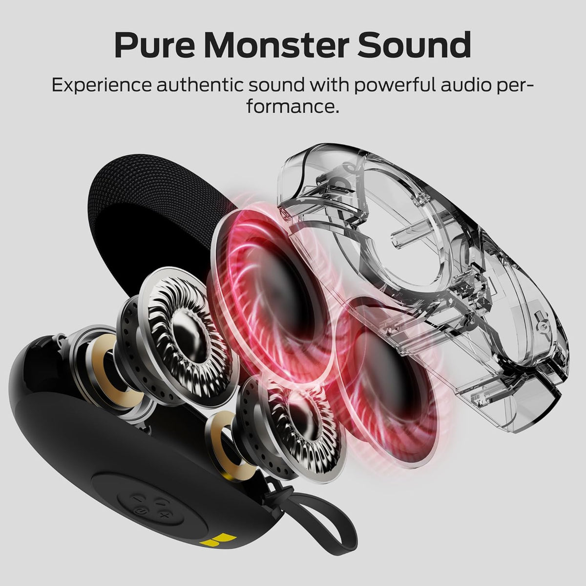Monster S260 Bluetooth Speaker, Mini Portable Speaker with Bluetooth 5.4, 10W Powerful Sound Wireless Speakers for Outdoor, Compact Design with Silicone Strap, AUX & TF Card Support, Hands-Free Calls - PuriLite
