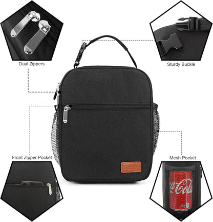 Lunch Box for Men Women Adults Small Lunch Bag for Office Work Picnic - Reusable Portable Lunchbox, Black - PuriLite