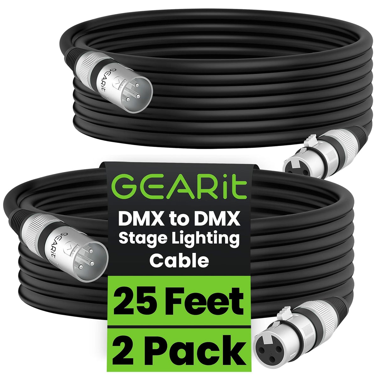 GEARit XLR Male to Female Microphone Cable (10 Feet, 6-Pack) 3-Pin Balanced Shielded Mixer, Recording Studio, Podcast - Black - PuriLite