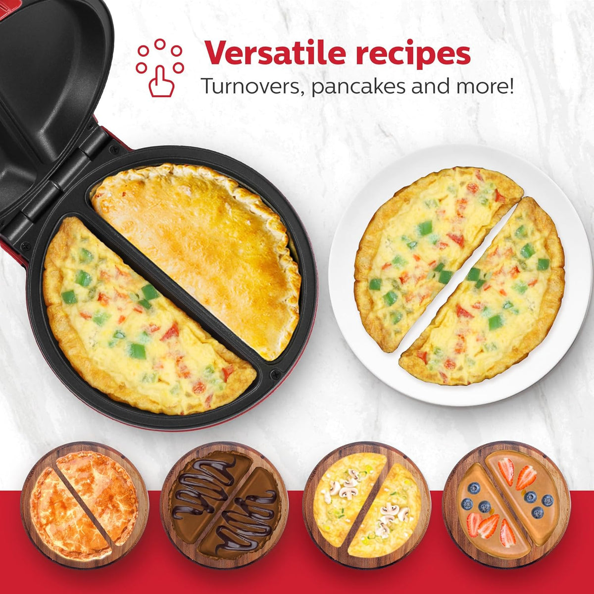 Holstein Housewares Non-Stick 6-Section Multi-Food Maker - Arepas, Mini Pancakes, Corncakes and More, 6-PC, Red/Black - PuriLite