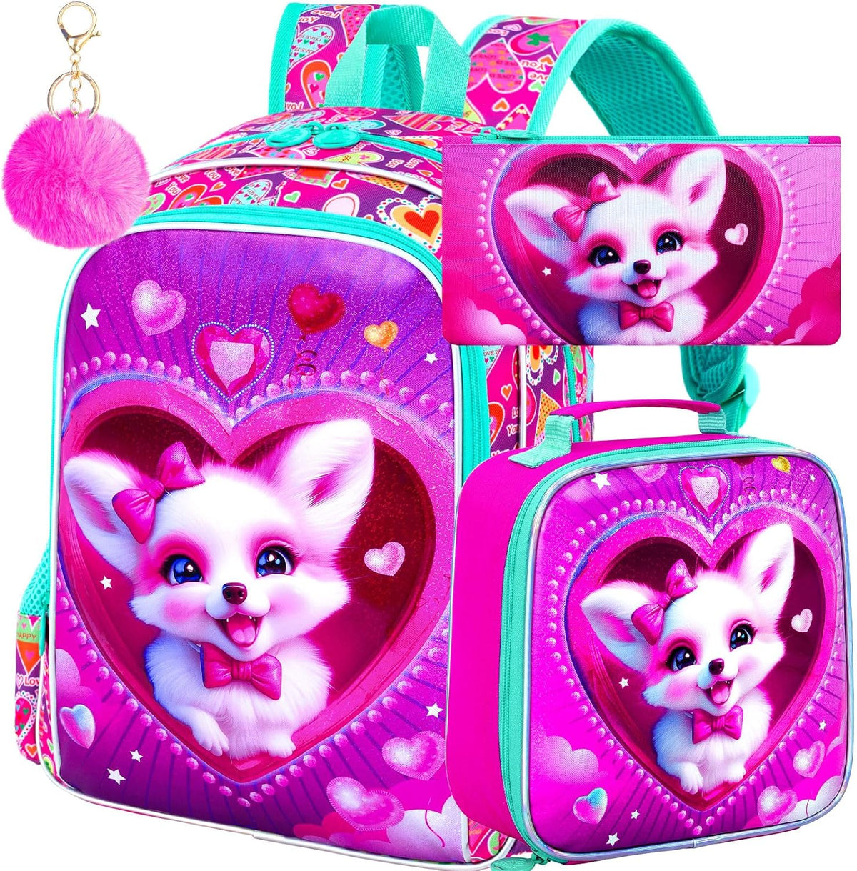 3pcs Backpack for Boys and Girls, 16” Kids Kindergarten Bookbag with Lunch Box, Cute Elementary Backpacks for Boy Girl - PuriLite