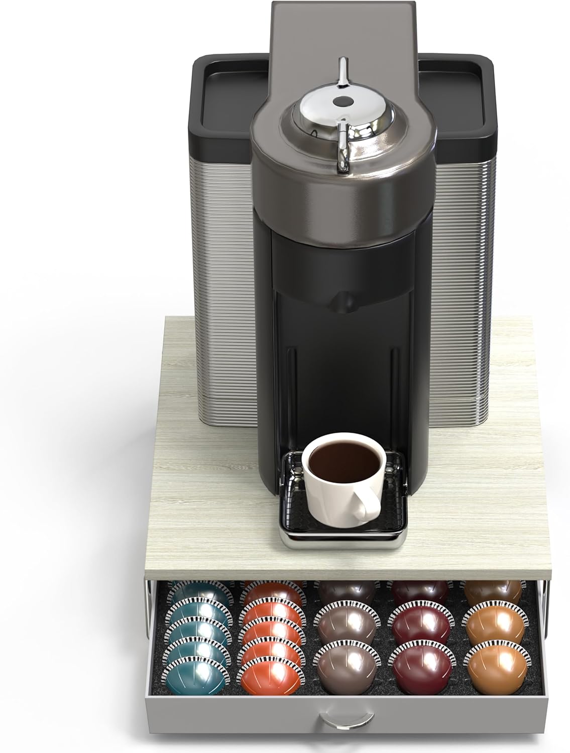 DecoBrothers Vertuo Pod Holder VertuoLine Drawer Storage for Nespresso Coffee Capsules, Crystal Tempered Glass, White - PuriLite