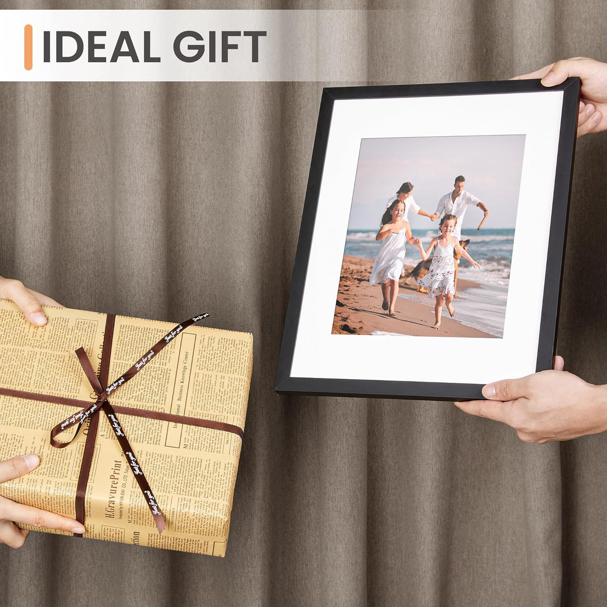 upsimples 11x14 Picture Frame, Display Pictures 8x10 with Mat or 11x14 Without Mat, Wall Hanging Photo Frames, Black - PuriLite