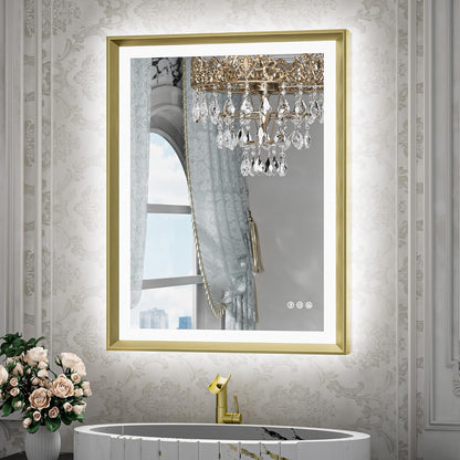 TETOTE 28x36 LED Mirror for Bathroom Black Metal Frame Frontlit & Backlit Lighted Vanity Mirror Baroque Gothic Anti Fog Stepless Dimmable White/Warm/Natural,Wall Mounted(Horizontal/Vertical) - PuriLite