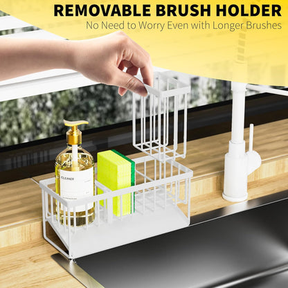 Cisily Kitchen Sink Caddy Organzier with High Brush Holder, Sponge Holder for Sink, 304 Rustproof Stainless, Kitchen Countertop Soap Dispenser Organizer, Kitchen Decor and Accessories (Black) - PuriLite