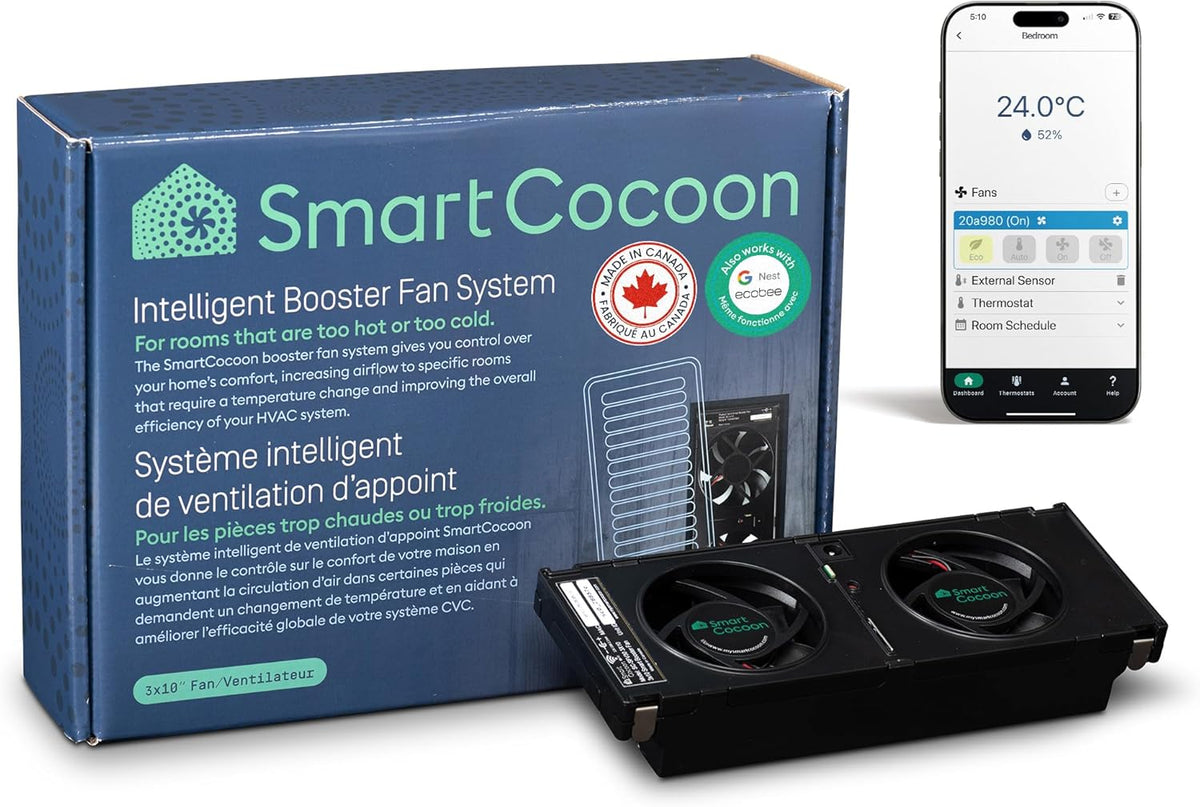 SMARTCOCOON 3"X10" Smart Register Booster Fan - Dual Air Conditioner & Heater For Bedroom - Floor Register Integrates With Nest & Ecobee Smart Thermostats - Syncs with HVAC System & Smartphone Control - PuriLite