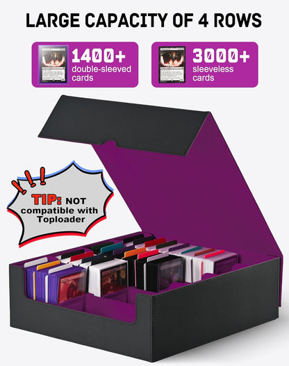 ZLCA Card Storage Box for MTG PTCG, Commander Deck Box Holds 3000+ Cards, Card Storage Case with 4 Stoppers, Card Organizer for TCG Sport Cards (Black) - PuriLite