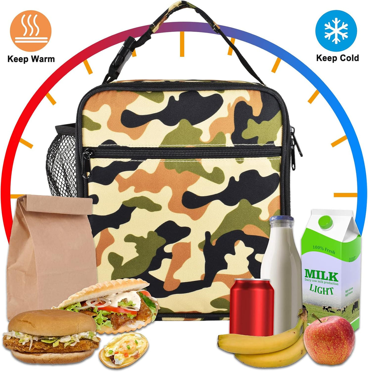 Insulated Lunch Bag, Leakproof Portable Lunch Box for Women Men Boys Girls, Large Capacity Cooler Bag with Handle and Bottle Pocket for Office School Camping Hiking Outdoor Beach Picnic (Black) - PuriLite