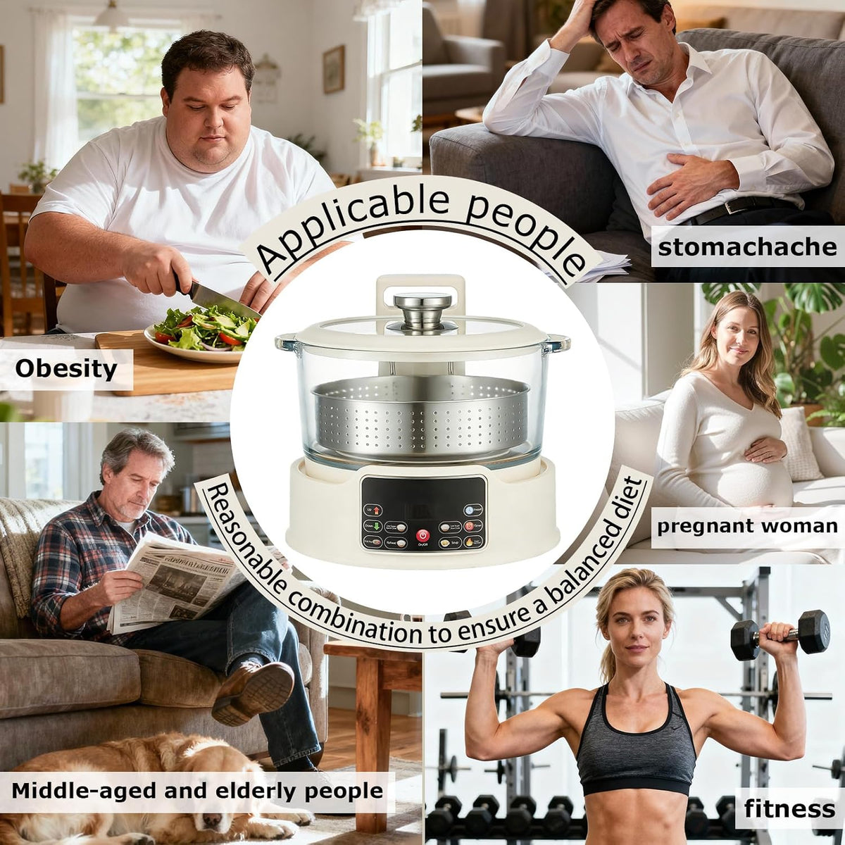 3L Low Sugar Rice Cooker | Low Carb Rice Cooker with Auto-Lift Basket, Smart Glass Pot, Steaming, Boiling, Hot Pot, 12-Hour Timer & Keep Warm