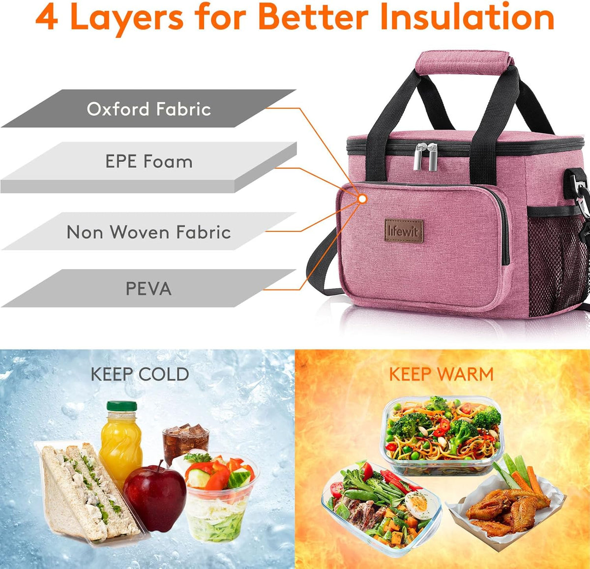 Lifewit Large Lunch Bag for Adults, 24-Can 15L Insulated Lunch Box Leakproof Soft Cooler Cooling Tote for Men Women, Waterproof Reusable Cooler Bags for Work Office Outdoor Picnic Camping, Black - PuriLite