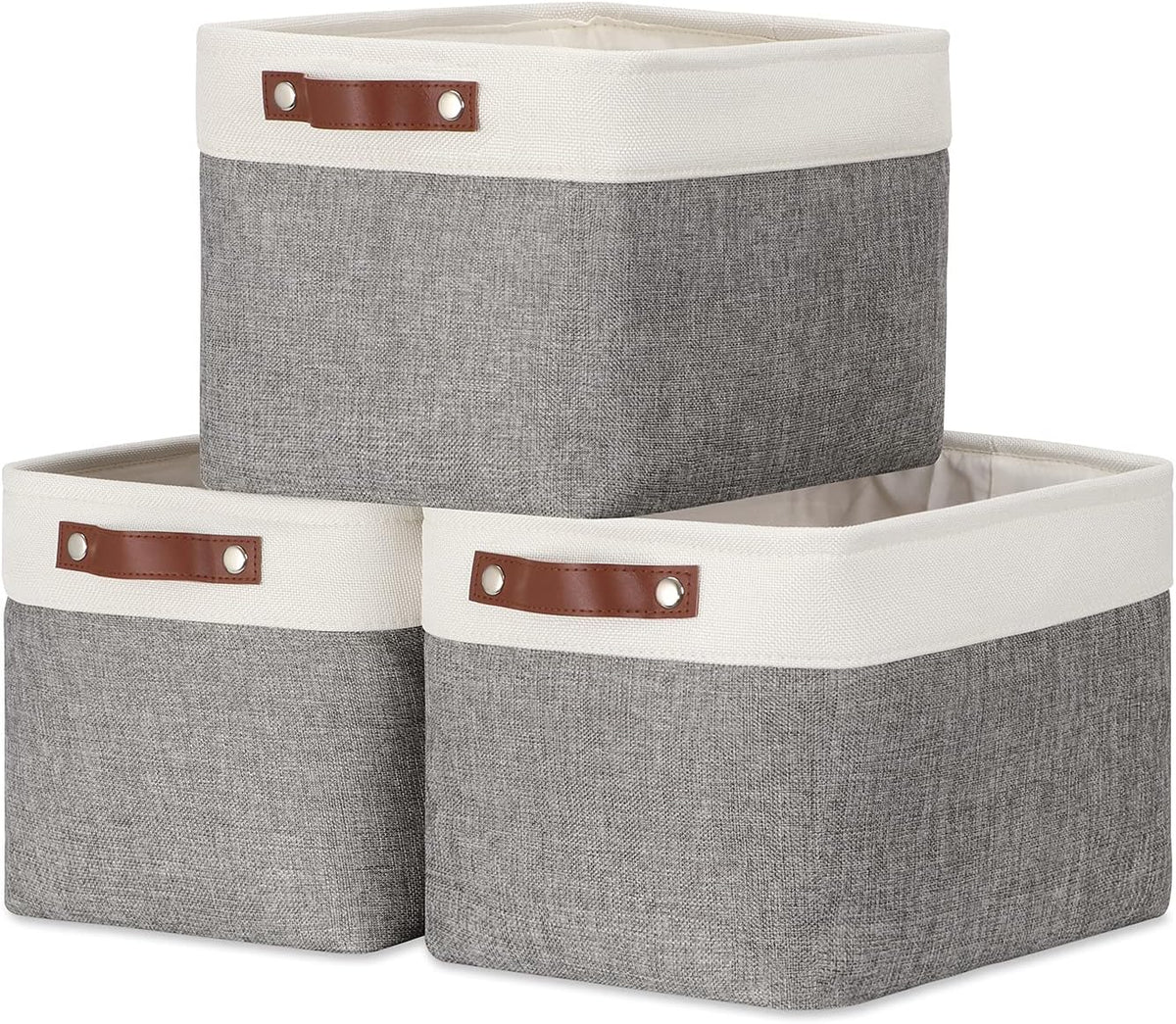 DULLEMELO Storage Baskets for Shelves, Fabric Collapsible Rectangular Storage Bins for Shelves, Closets, Nursery, Home, Office, Empty Gift Baskets (White&Teal) - PuriLite