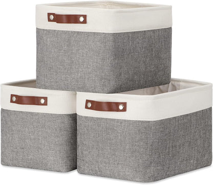 DULLEMELO Storage Baskets for Shelves, Fabric Collapsible Rectangular Storage Bins for Shelves, Closets, Nursery, Home, Office, Empty Gift Baskets (White&Teal) - PuriLite