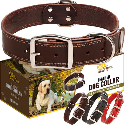 ADITYNA Heavy-Duty Leather Dog Collar for Medium Dogs - Soft and Strong, 100% Genuine Leather - Collier Pour Chien (Medium: Fit 13" - 20" Neck, Brown) - PuriLite