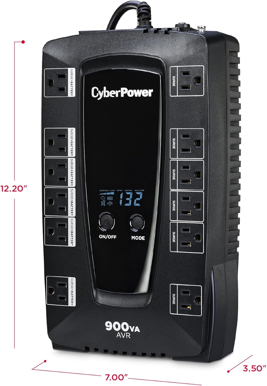 CyberPower AVRG900LCD Intelligent LCD UPS System, 900VA/480W, 12 Outlets, AVR, Compact - PuriLite