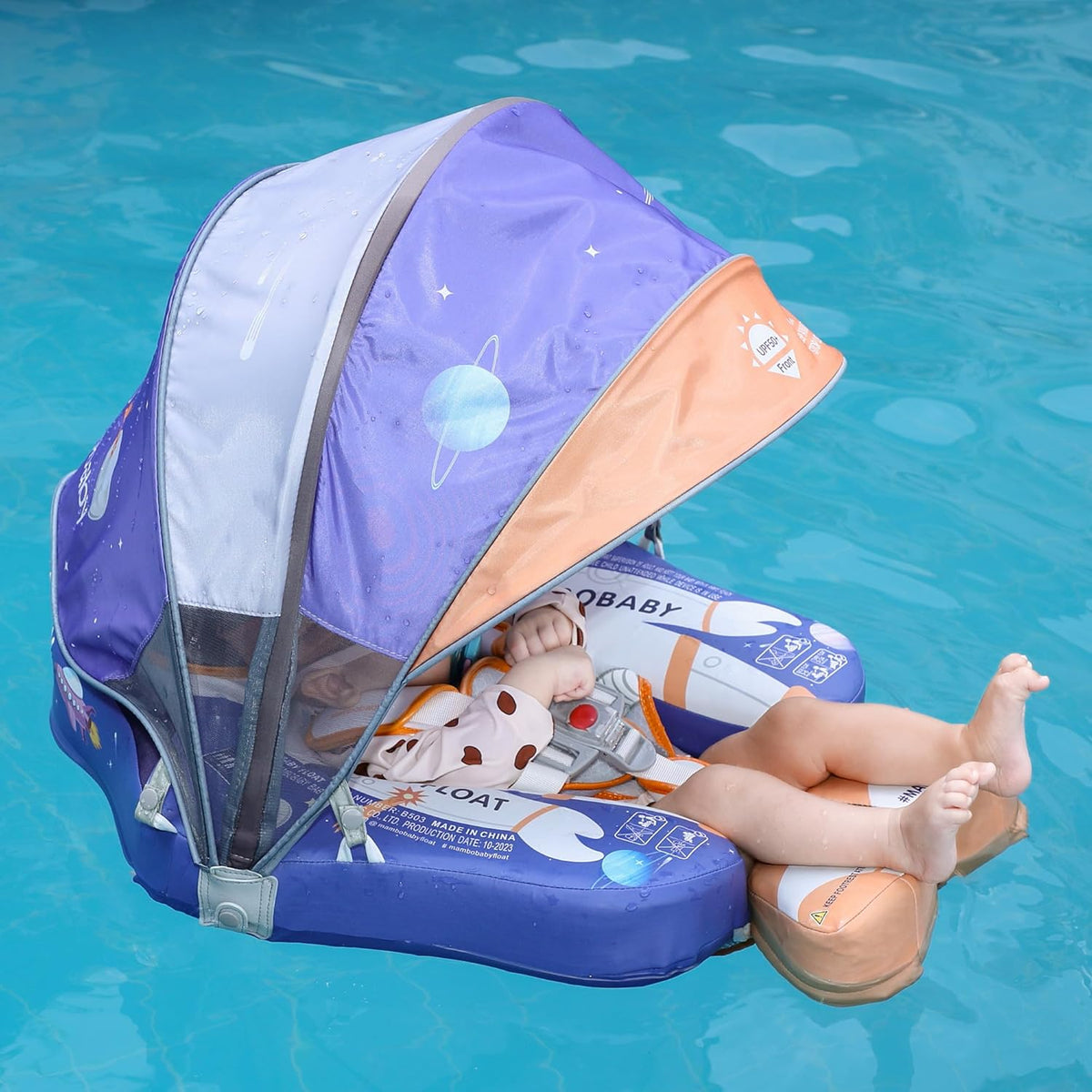 Mambobaby Baby Swim Float with Canopy, Non-Inflatable Solid Baby Float, Upgrade Soft Skin-Friendly Material Infant Swim Float - PuriLite