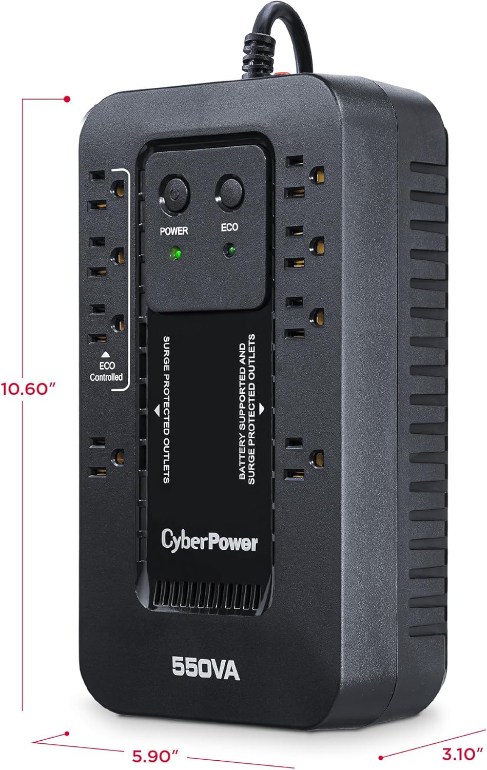 CyberPower EC850LCD Ecologic Battery Backup & Surge Protector UPS System, 850VA/510W, 12 Outlets, ECO Mode, Compact, Uninterruptible Power Supply - PuriLite