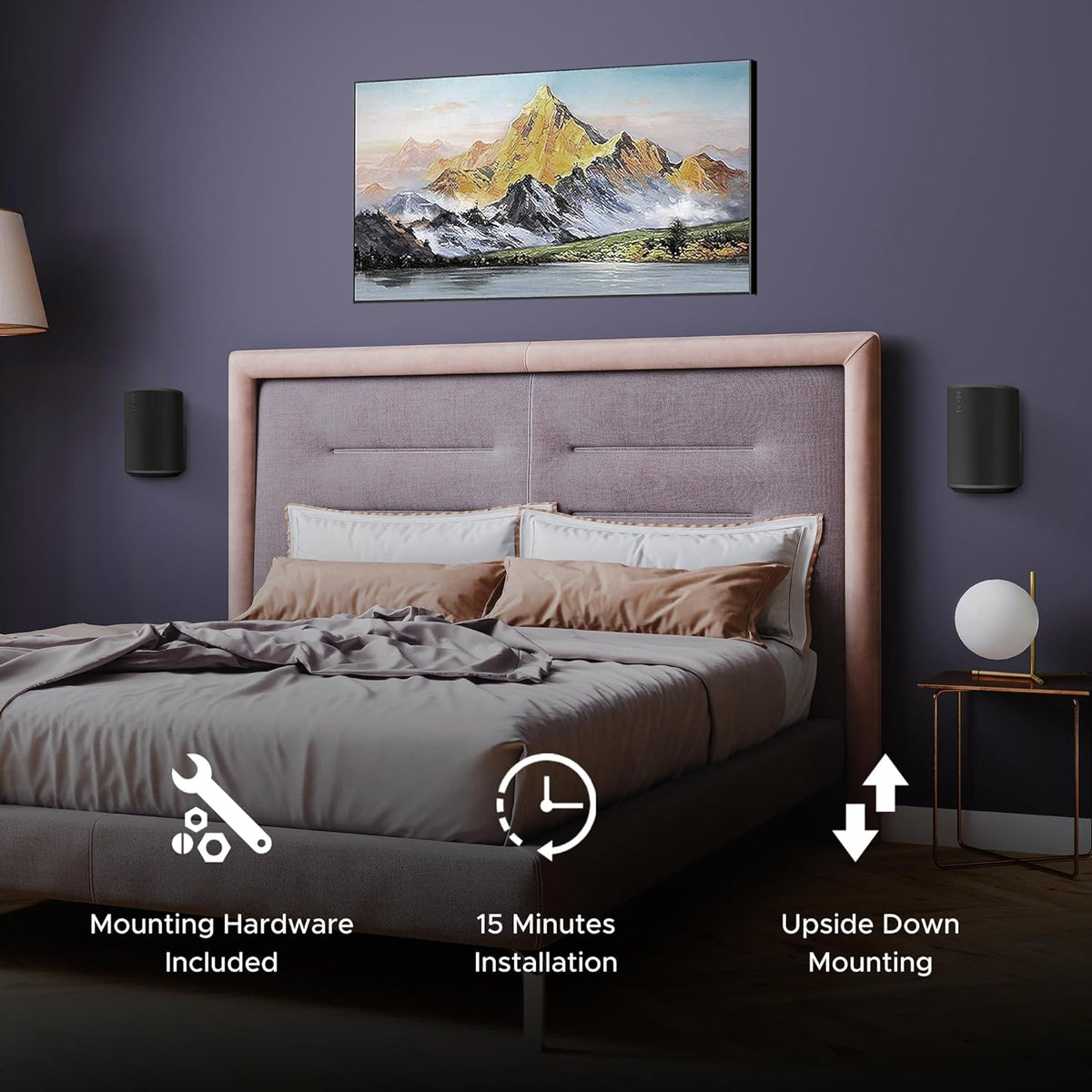 ERA100 Wall Mount Bracket, Low Profile, White, Single Unit, Compatible with Sonos ERA 100 Speaker, Complete with All Fixing Hardware - PuriLite