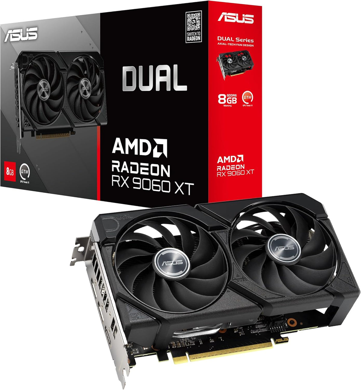ASUS Prime Radeon™ RX 9060 XT 16GB GDDR6 OC Edition Graphics Card (PCIe 5.0, HDMI/DP 2.1, 2.5-Slot Design, axial-tech Fans, Dual Ball Fan Bearings, Dual BIOS, ASUS GPU Guard) - PuriLite