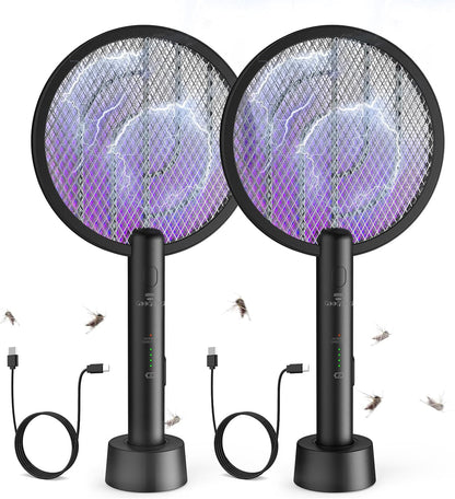 Gooqand Bug Zapper Racket, 2 in 1 Electric Fly Swatte with 3 Layer Safety Mesh, 4000V Fly Zapper with USB Rechargeable, Indoor Outdoor Fly Racket for Bedroom, Kitchen, Camping - PuriLite
