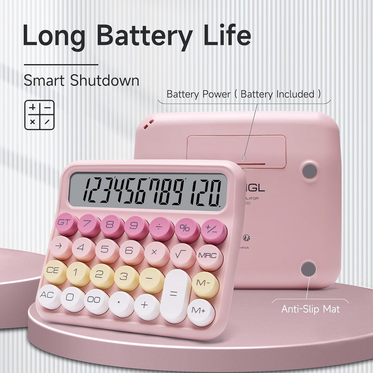 VEWINGL Mechanical Switch Calculator, 12 Digit Large LCD Display and Buttons, Great for Everyday Life and Basic Office Work, with Battery - PuriLite