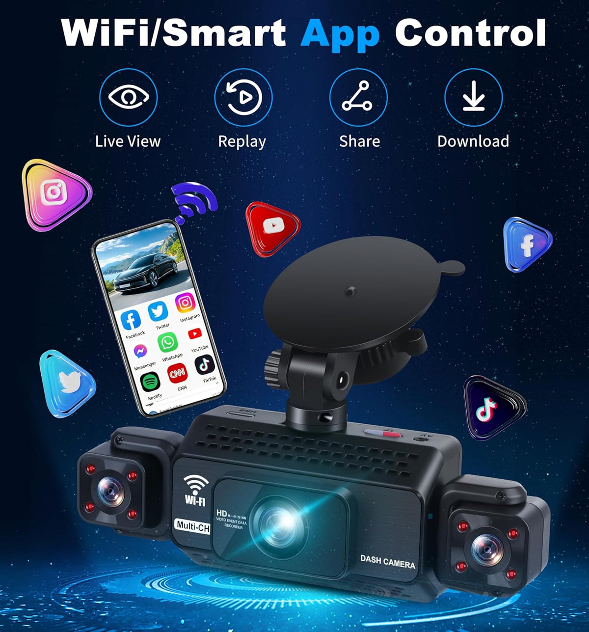 4 Channel Dash Cam 360° View 5G WiFi & APP Control, GEMEK 2K Front and Rear Inside, Left Right Dash Camera for Cars Free 64GB TF Card, G-Sensor, Night Vision, 24H Parking Mode - PuriLite