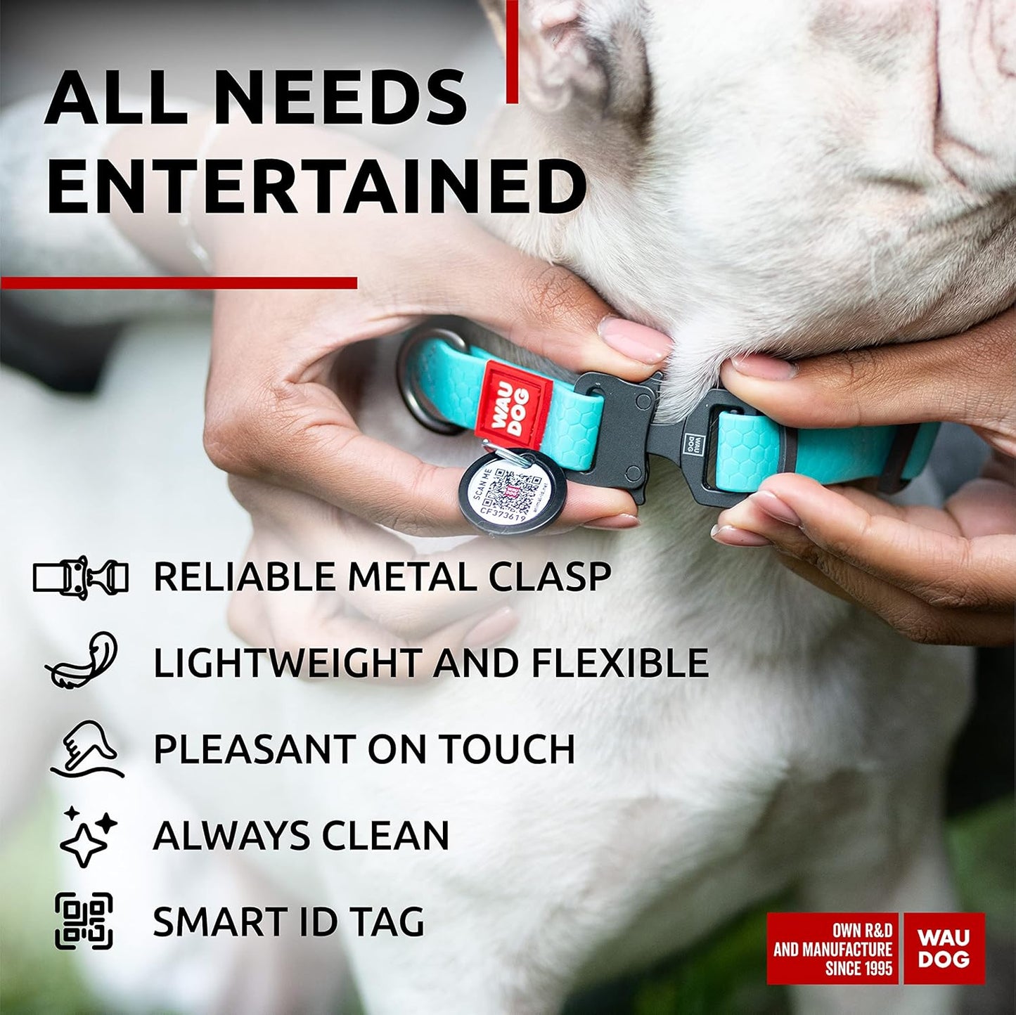 Waterproof Dog Collar - Adjustable Glow Dog Collar for Large Dogs, Small and Medium Dogs - Heavy Duty Dog Collars with Durable Metal Clasp and QR Dog Tag - Glow in The Dark Dog Collars - PuriLite