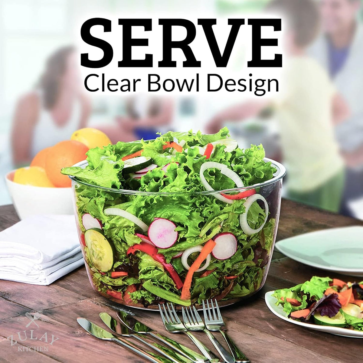 Zulay Kitchen Salad Spinner Large 5L Capacity - Manual Lettuce Spinner with Secure Lid Lock & Rotary Handle - Easy to Use Salad Spinners with Bowl, Colander & Built-in Draining System (Green) - PuriLite