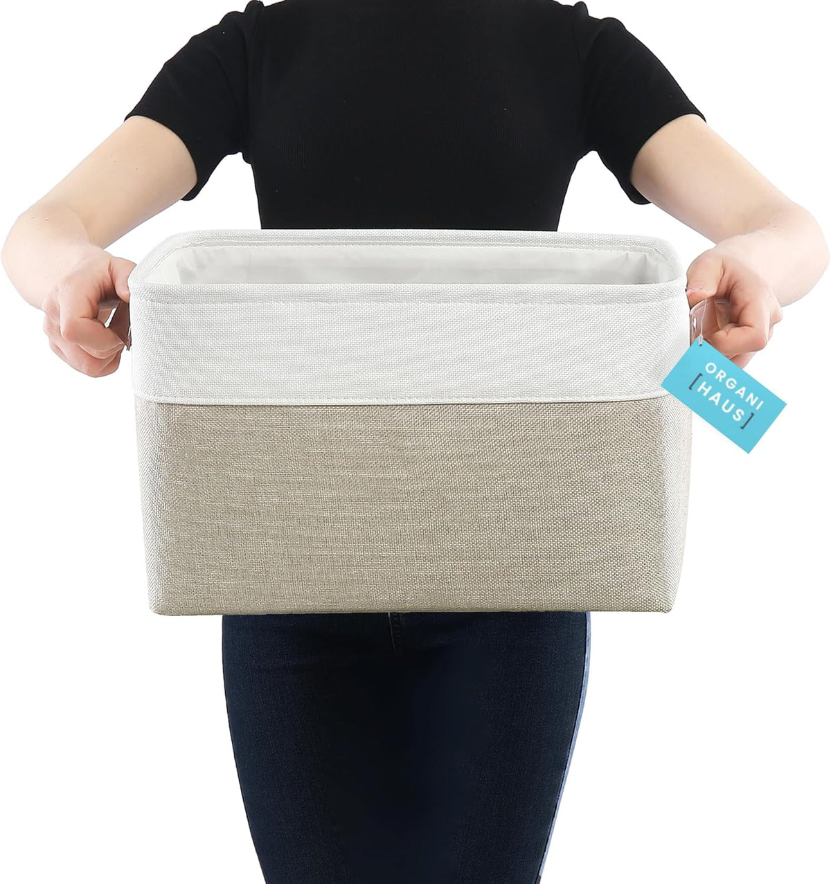OrganiHaus Large Fabric Storage Baskets for Shelves 3 Pack, 15x11in Closet Storage Bins for Shelves, Cloth Baskets, Fabric Storage Cubes, Linen Closet Organizers, Fabric Basket, White Basket - PuriLite
