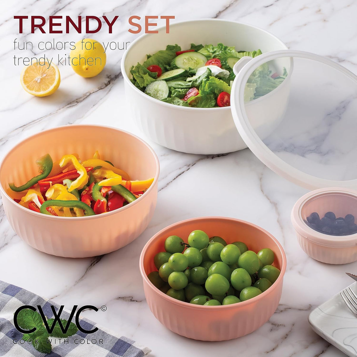 COOK WITH COLOR Prep Bowls with Lids- 8 Piece Nesting Plastic Small Mixing Bowl Set with Lids (Teal Ombre) - PuriLite