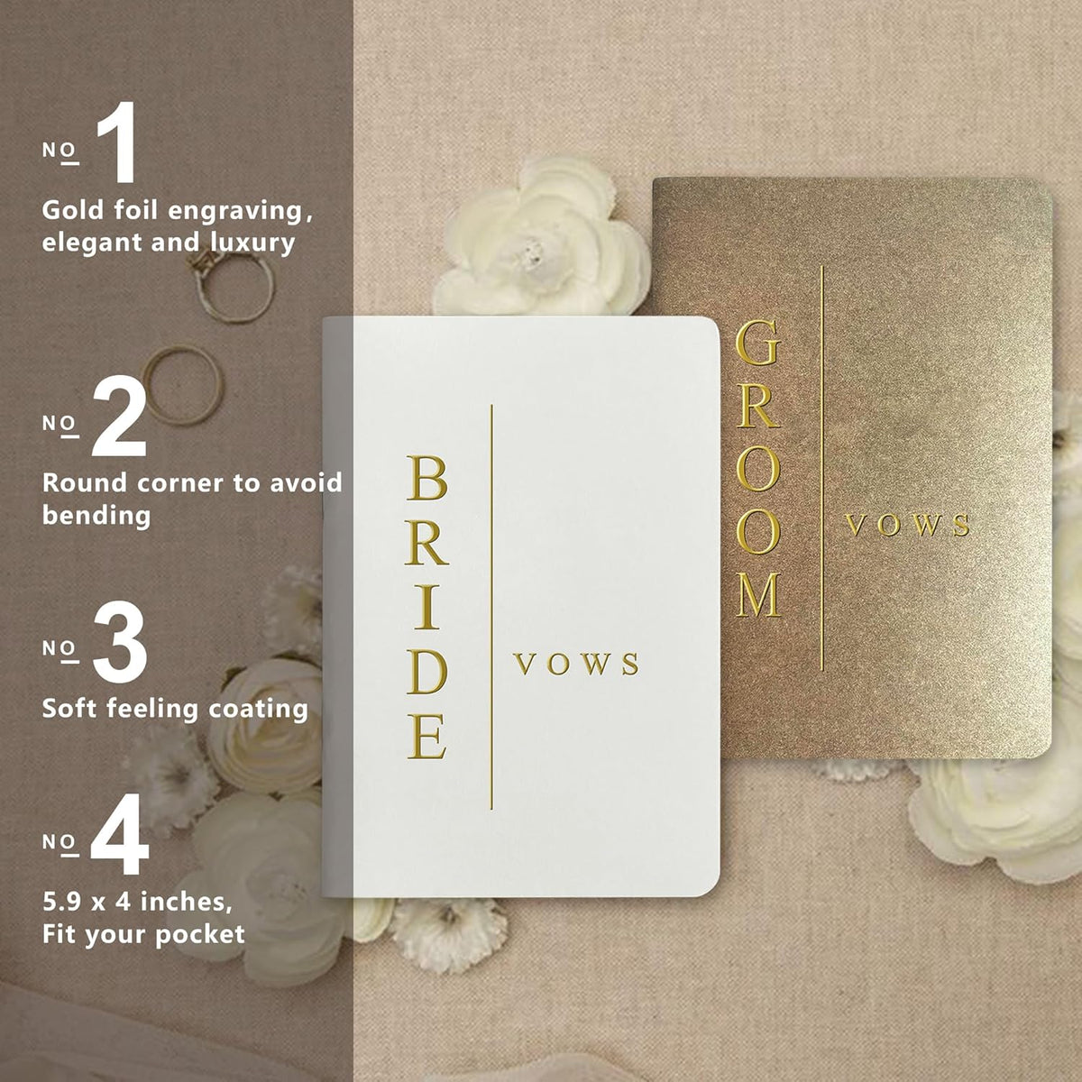 WeddingGiftsWedding Vow Books His and Hers Soft Touch Gold Foil Engraving Vow Books Wedding Essentials Wedding Accessories(TR-HH-Black) - PuriLite