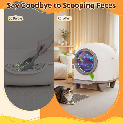 VICTONE Self Cleaning cat Litter Box with App Control Support Safety Protection, 90L Automatic Cat Litter Box for Multiple Cats with A Complimentary Garbage Bag (White) - PuriLite