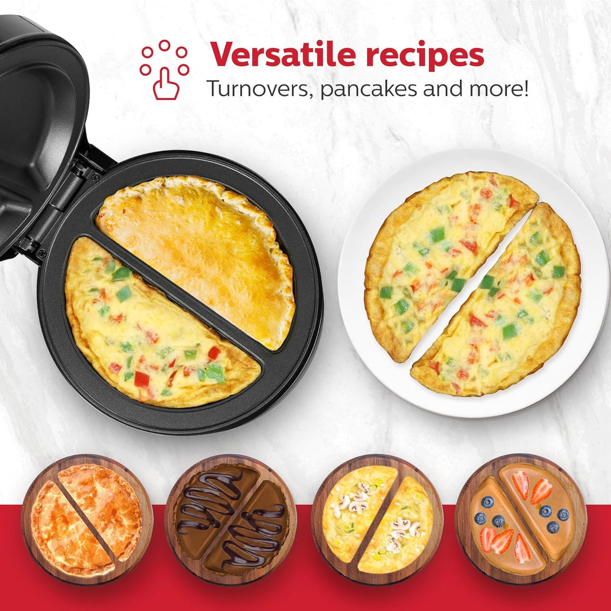Holstein Housewares Non-Stick 6-Section Multi-Food Maker - Arepas, Mini Pancakes, Corncakes and More, 6-PC, Red/Black - PuriLite