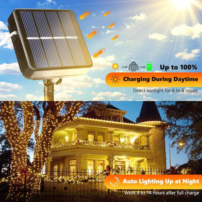 Joomer Solar String Lights Outdoor, 2Pack Total 80FT 240LED 8 Modes Solar Fairy Lights, Super Bright Waterproof Twinkle Lights for Tree, Patio, Garden, Outdoors (Warm White) - PuriLite