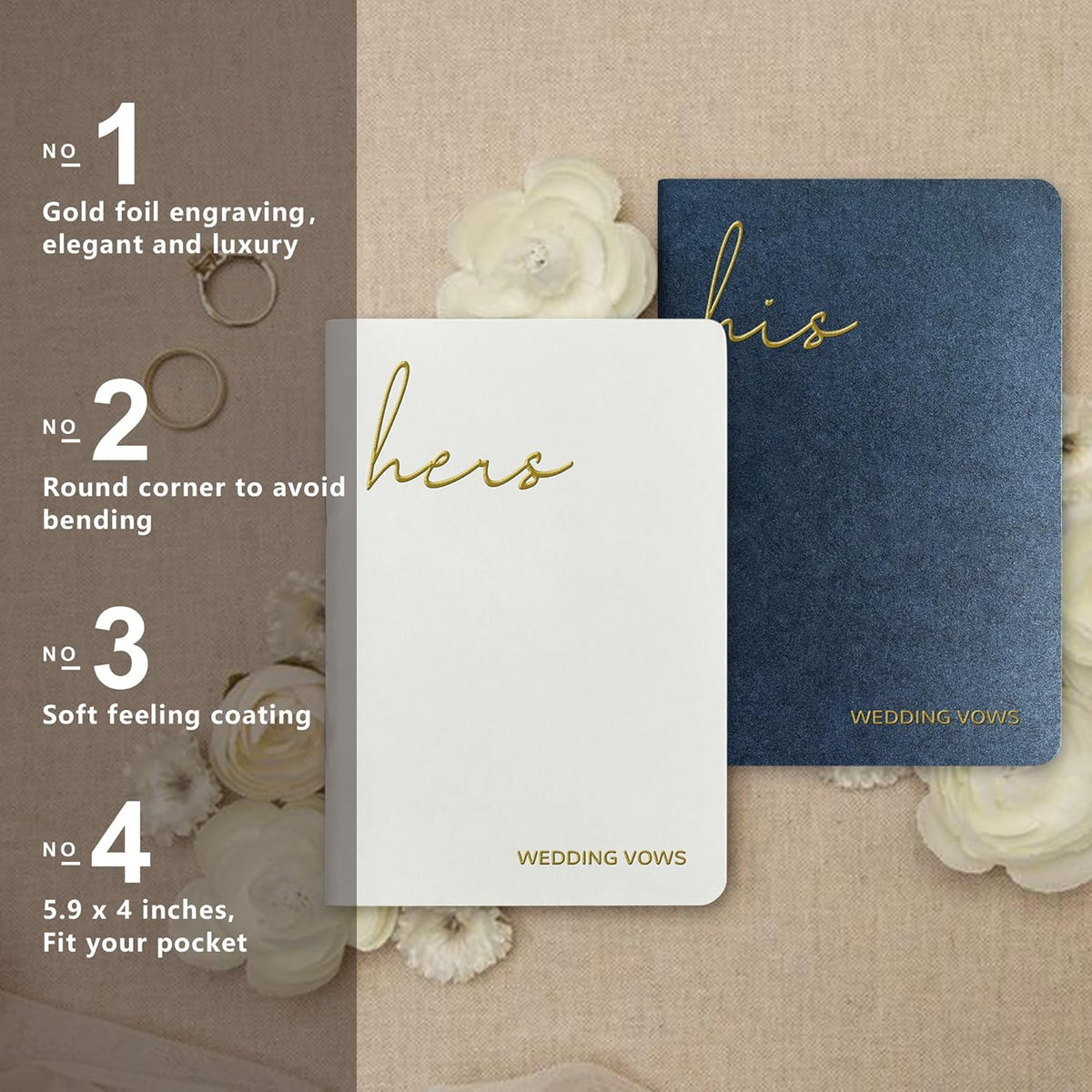 WeddingGiftsWedding Vow Books His and Hers Soft Touch Gold Foil Engraving Vow Books Wedding Essentials Wedding Accessories(TR-HH-Black) - PuriLite