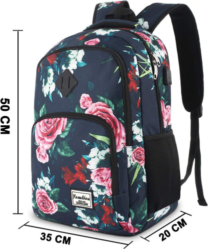 Backpack for Teen Girls,Boys School Backpack for Women with USB,College Backpack,Big Flower - PuriLite